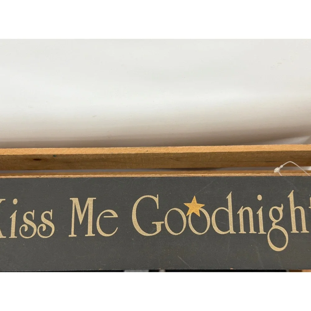 Always Kiss Me Goodnight Wood Wall Sign Black Gold 23.5in Rustic Farmhouse